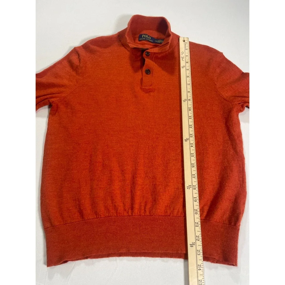 VTG Polo Ralph Lauren Merino Wool Three Button Sweater Men's L Orange‎